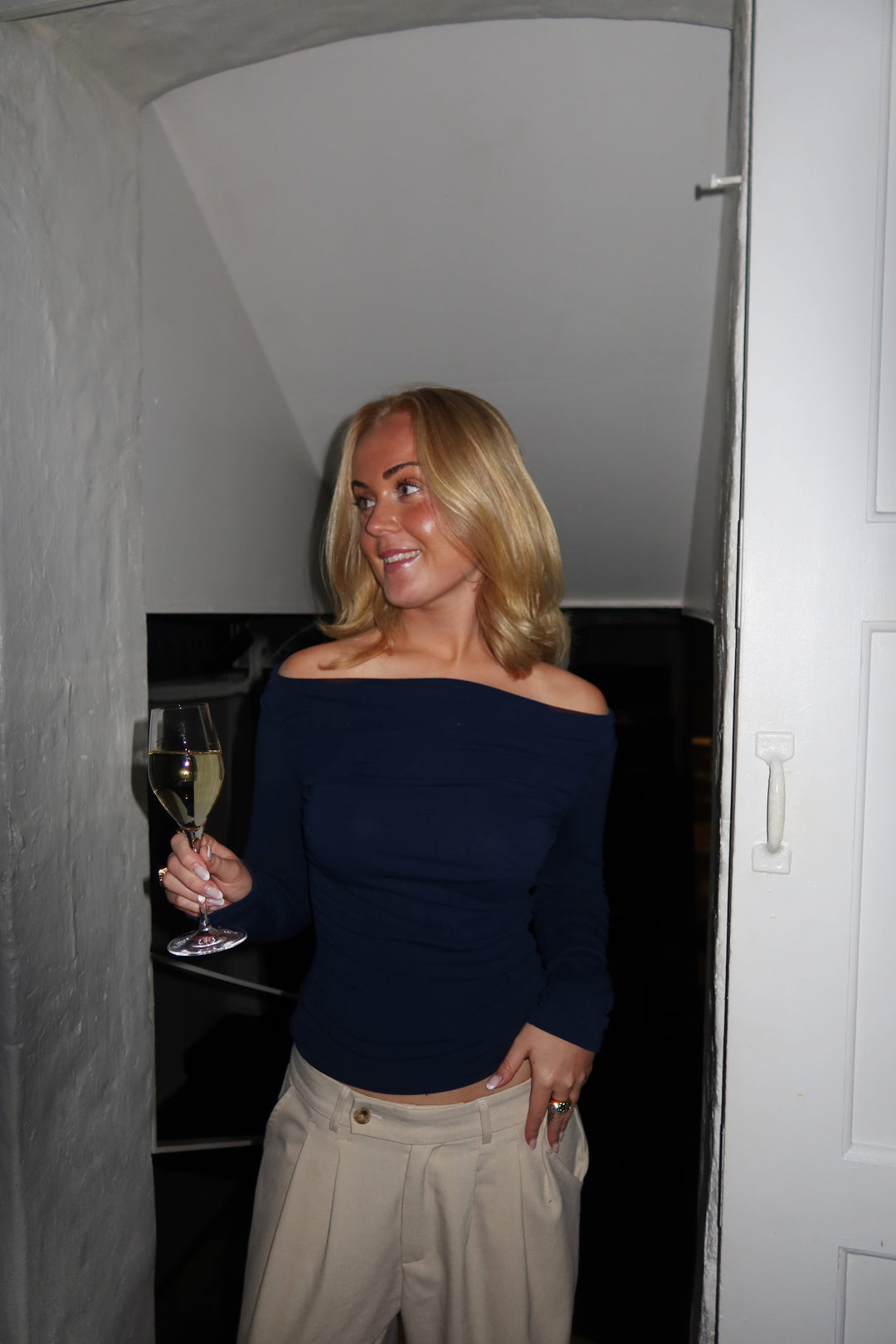 Rose Off Shoulder Top - Dark Blue