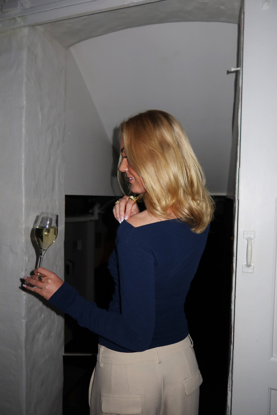 Rose Off Shoulder Top - Dark Blue