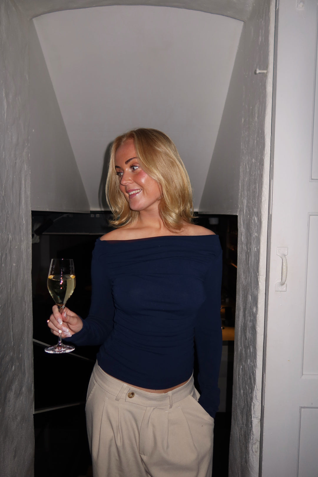 Rose Off Shoulder Top - Dark Blue