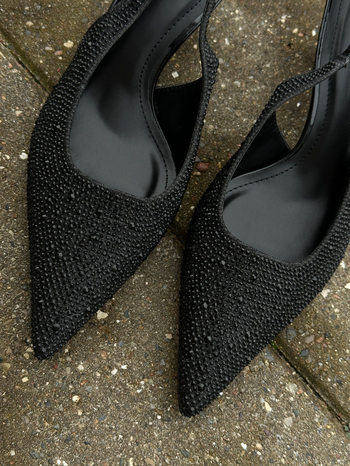Stacy Heeled Slingback - Black Glitter