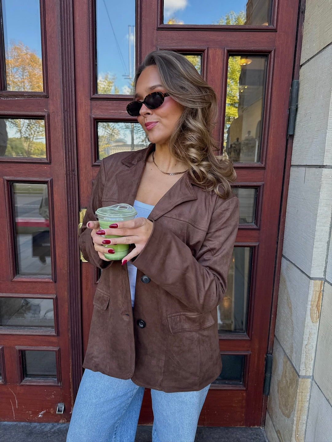 Agnes Faux Suede Blazer - Dark Brown