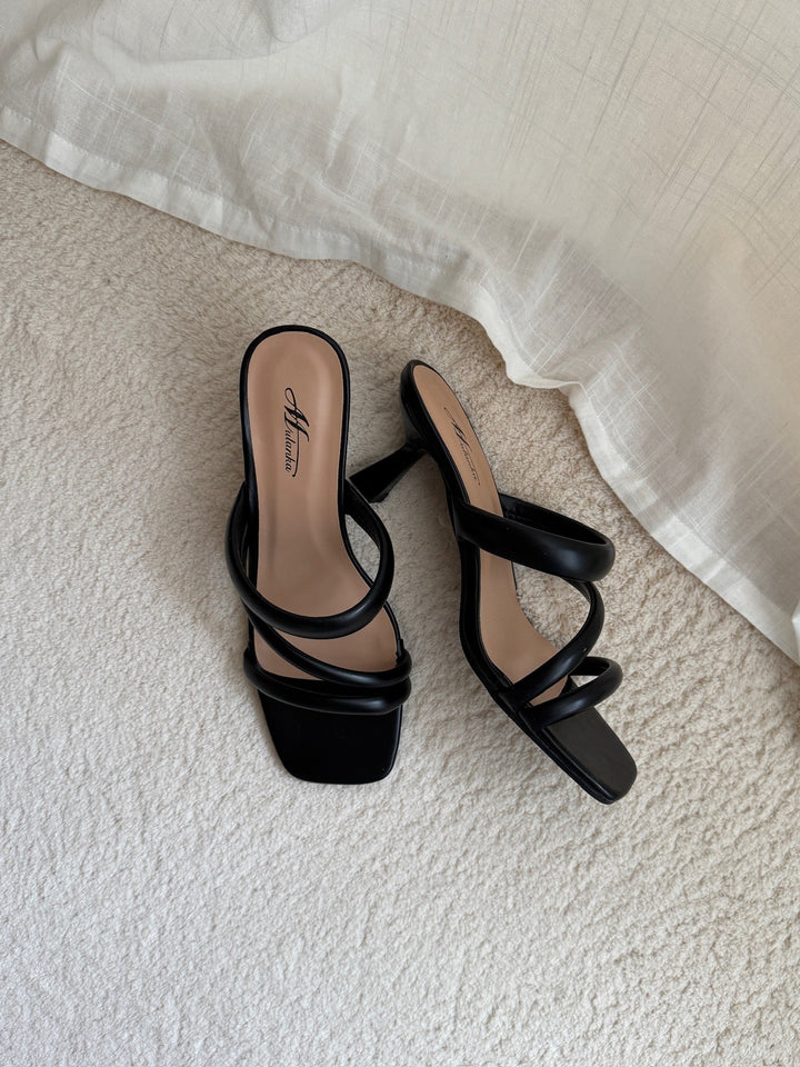 Mila Puff Heeled Sandals - Black