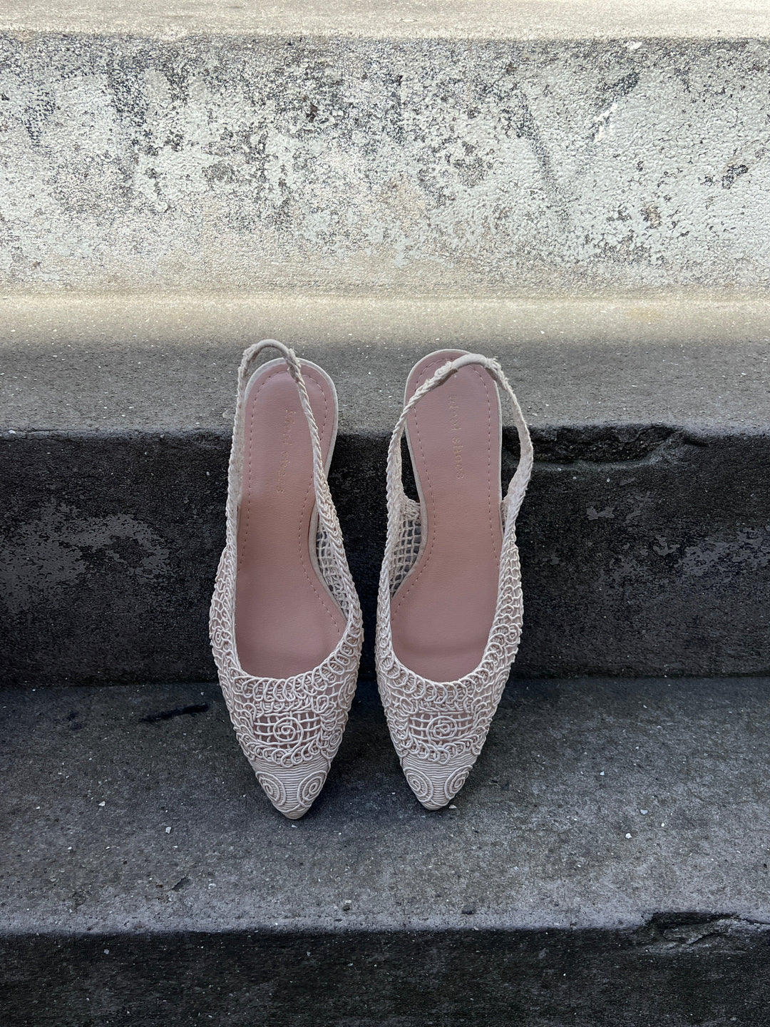 Celeste Crochet Slingback Flats - Beige