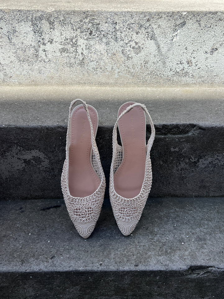 Celeste Crochet Slingback Flats - Beige