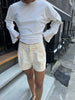 Line Linen Shorts - Beige