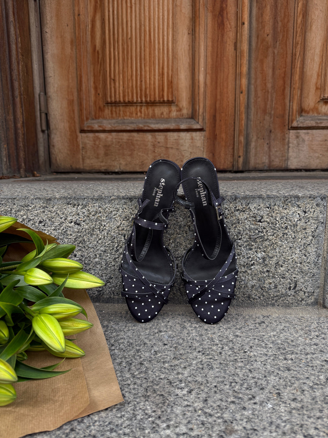 Annika Dots Satin Heels - Black