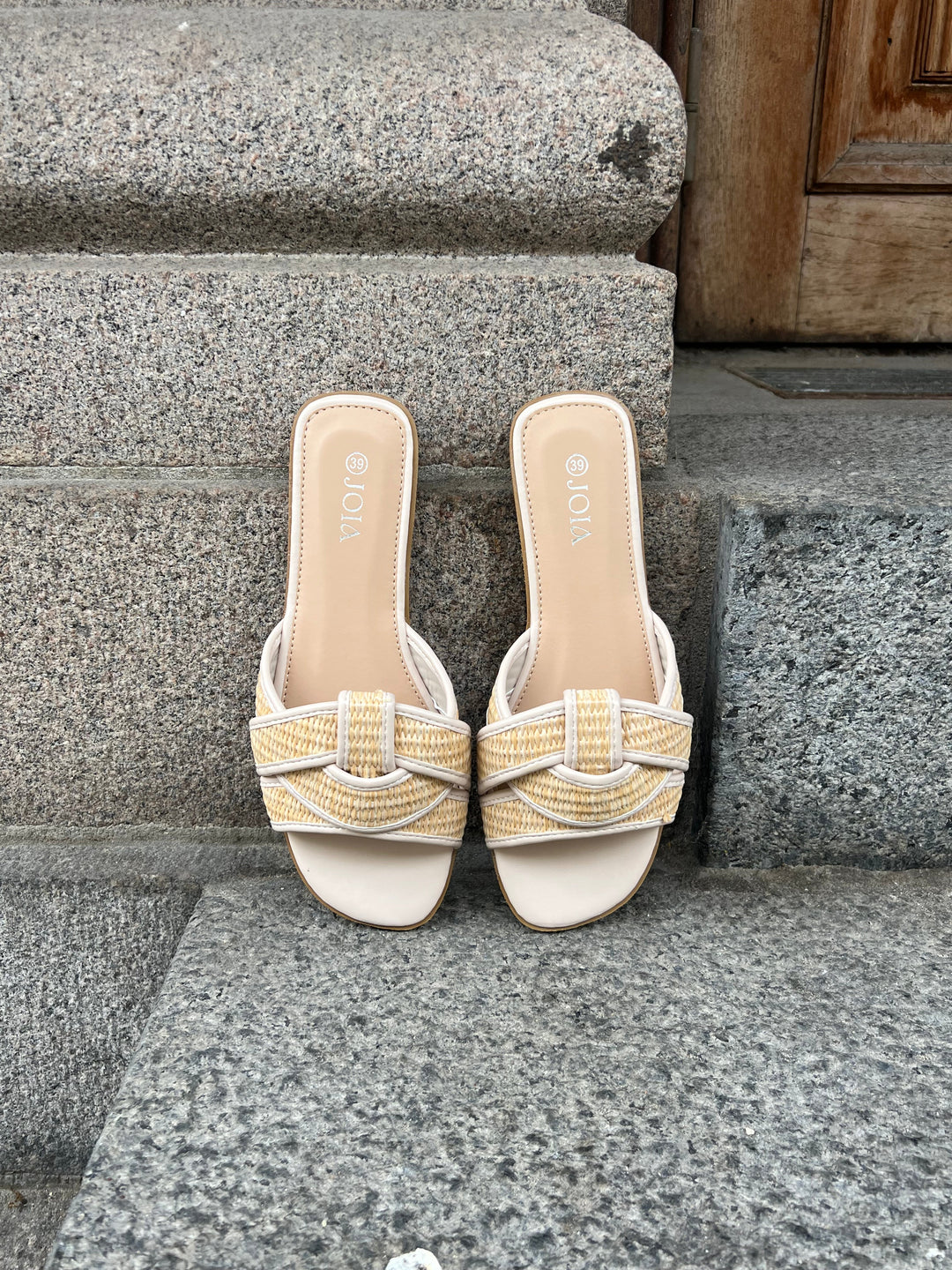 Isla Woven Slides – Natural White