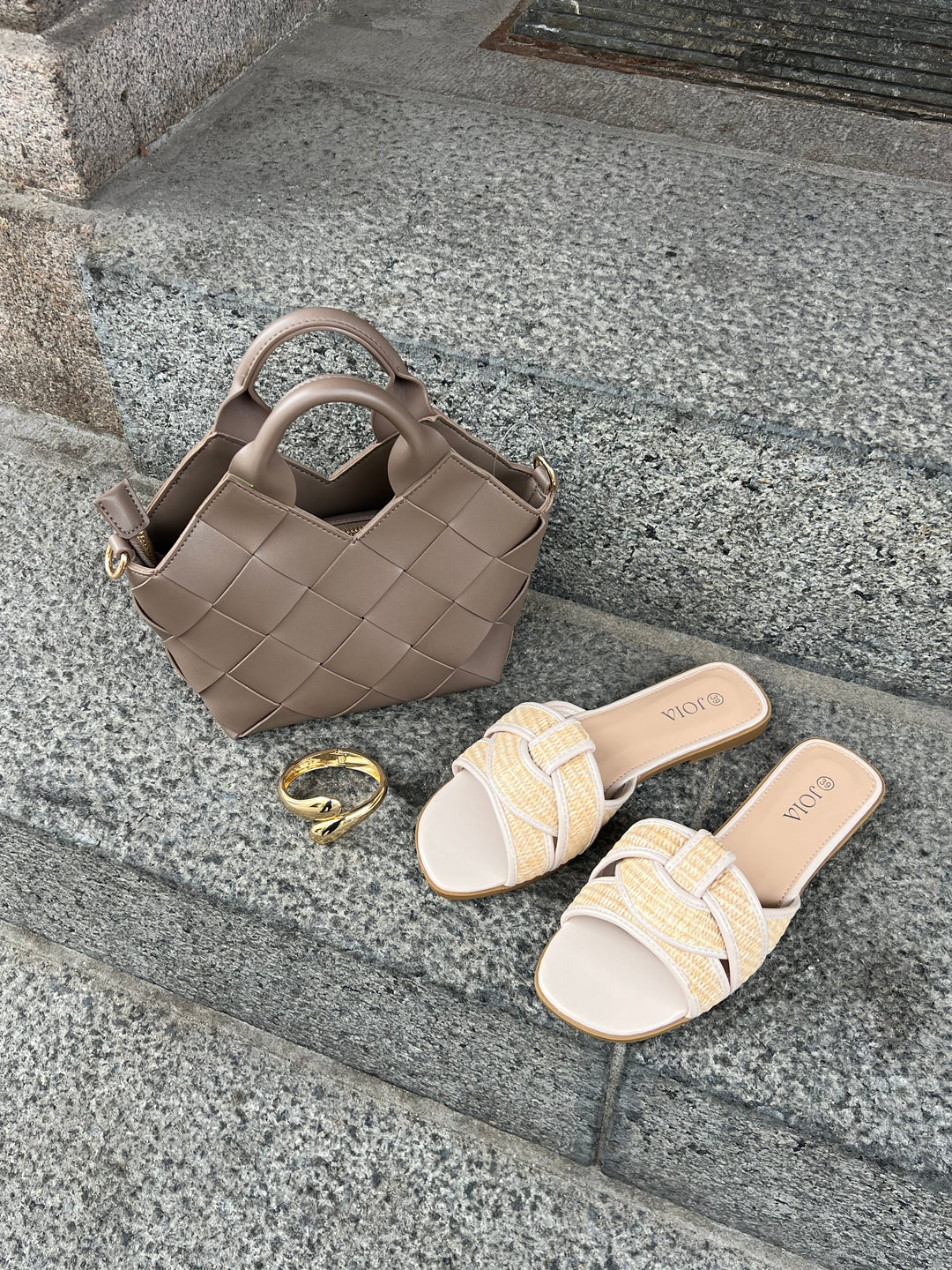 Isla Woven Slides – Natural White