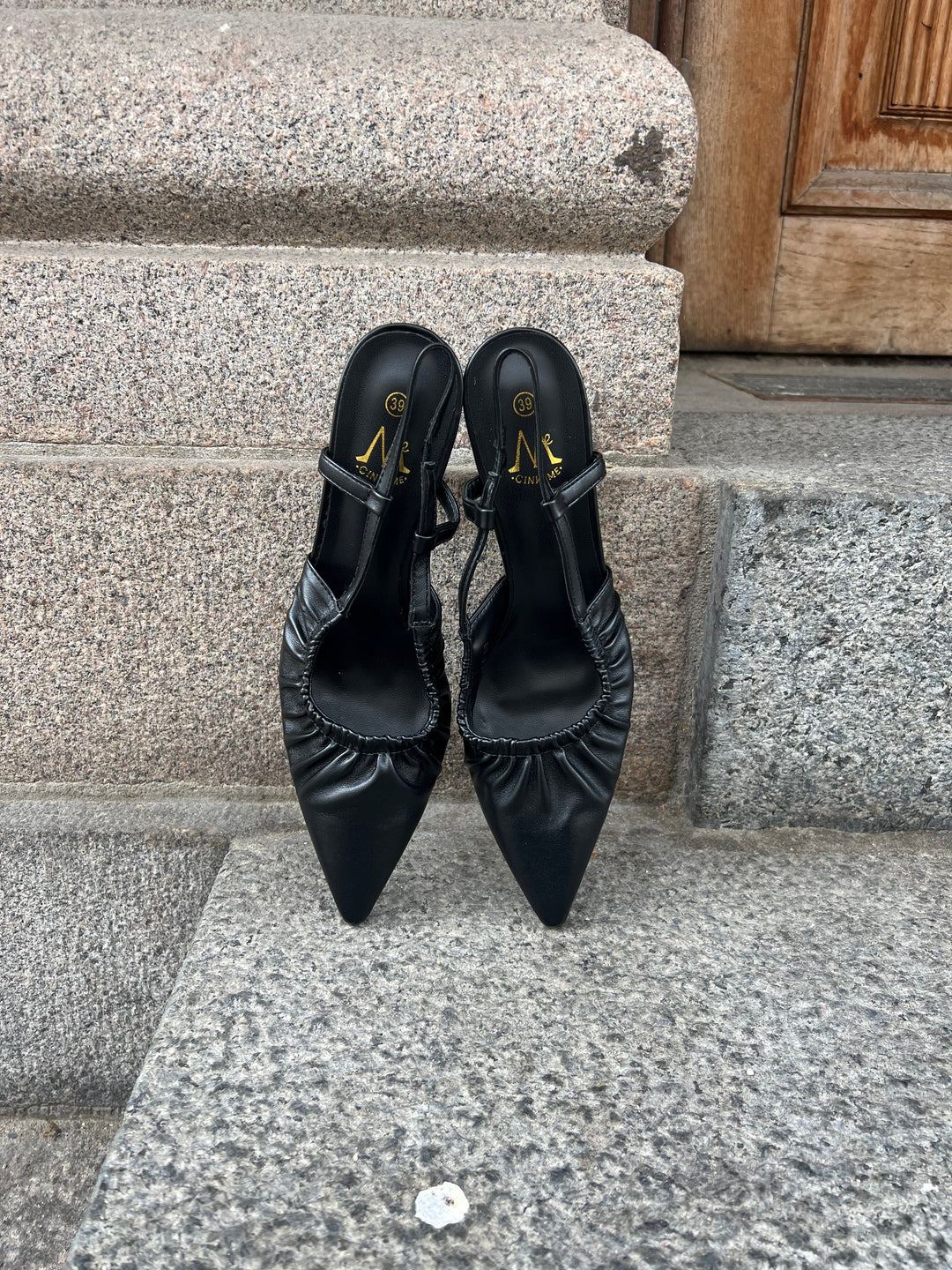 Zenia Ruched Slingback – Black