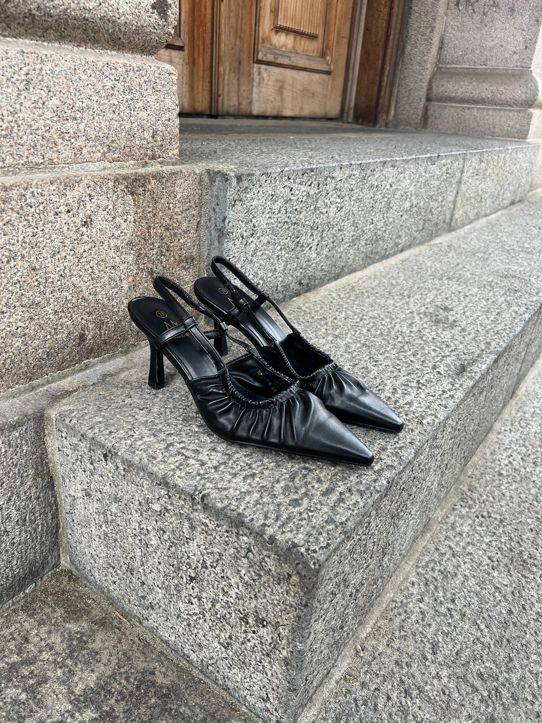 Zenia Ruched Slingback – Black