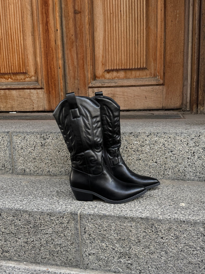 Tapered Faux Cowboy Boots - Black