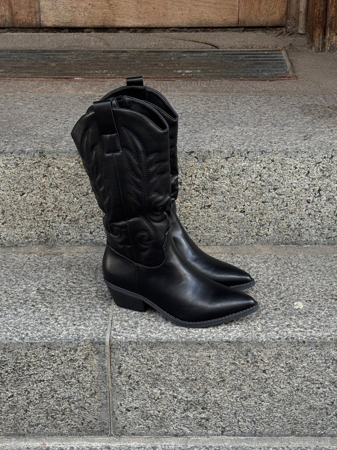 Tapered Faux Cowboy Boots - Black