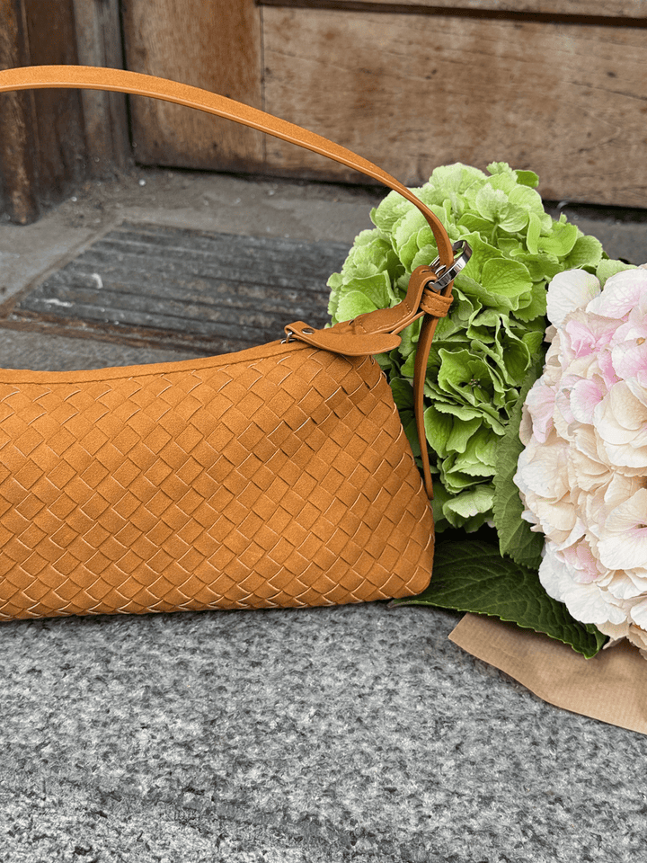 Charlotte Faux Suede Baguette Bag - Cognac Brown