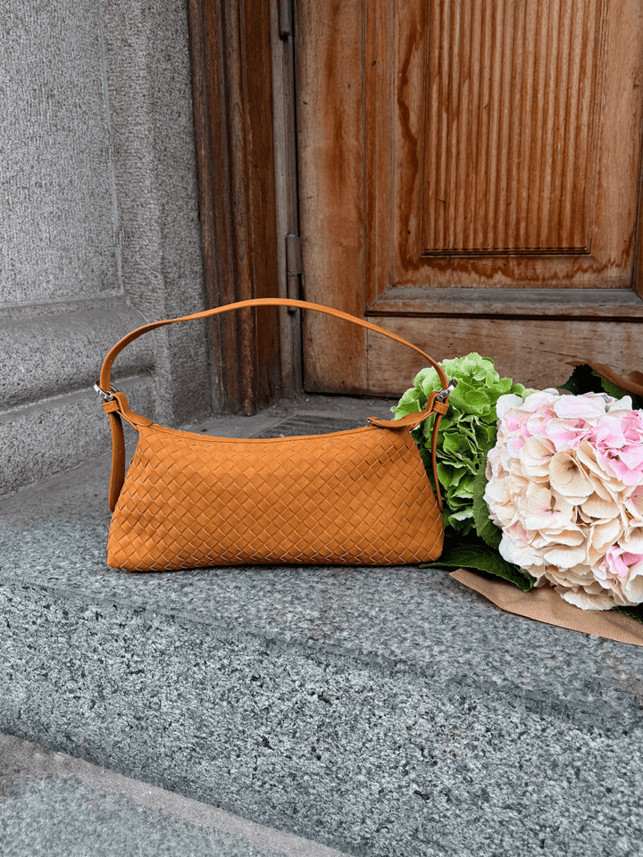 Charlotte Faux Suede Baguette Bag - Cognac Brown