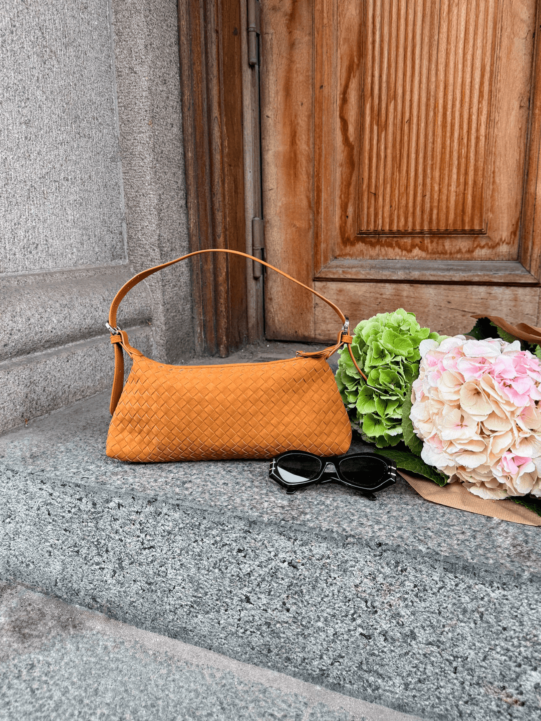 Charlotte Faux Suede Baguette Bag - Cognac Brown