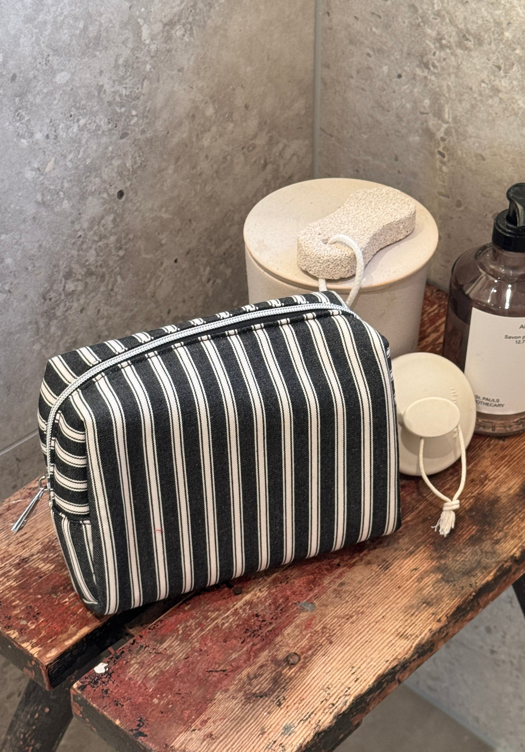 Hannah Makeup Bag - Black Stripes