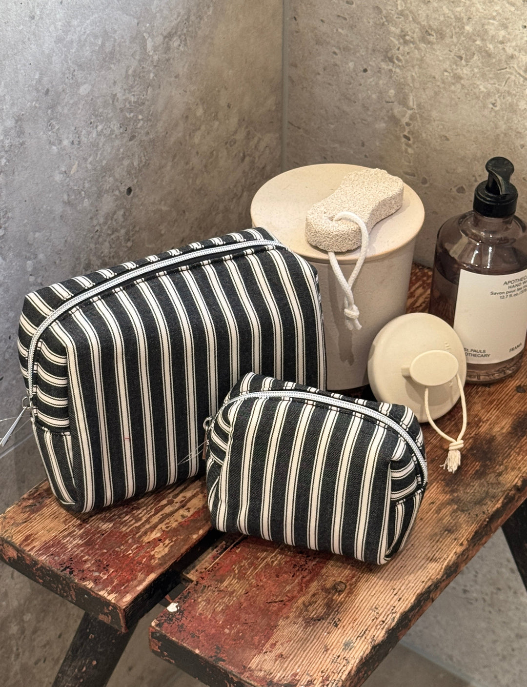 Hannah Makeup Bag - Black Stripes