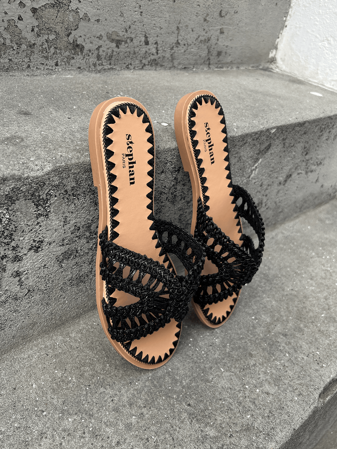 Juliet Braided Boho Flat Sandals - Black
